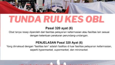 IAI MENOLAK RUU KESEHATAN OMNIBUSLAW YANG IZINKAN PENJUALAN OBAT DI LUAR FASILITAS KEFARMASIAN